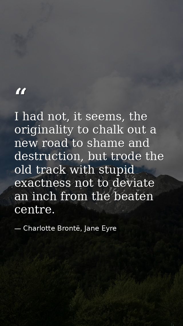 I had not, it seems, the originality to chalk out a new road to shame and destruction, but trode the old track with stup — Charlotte Brontë, Jane Eyre