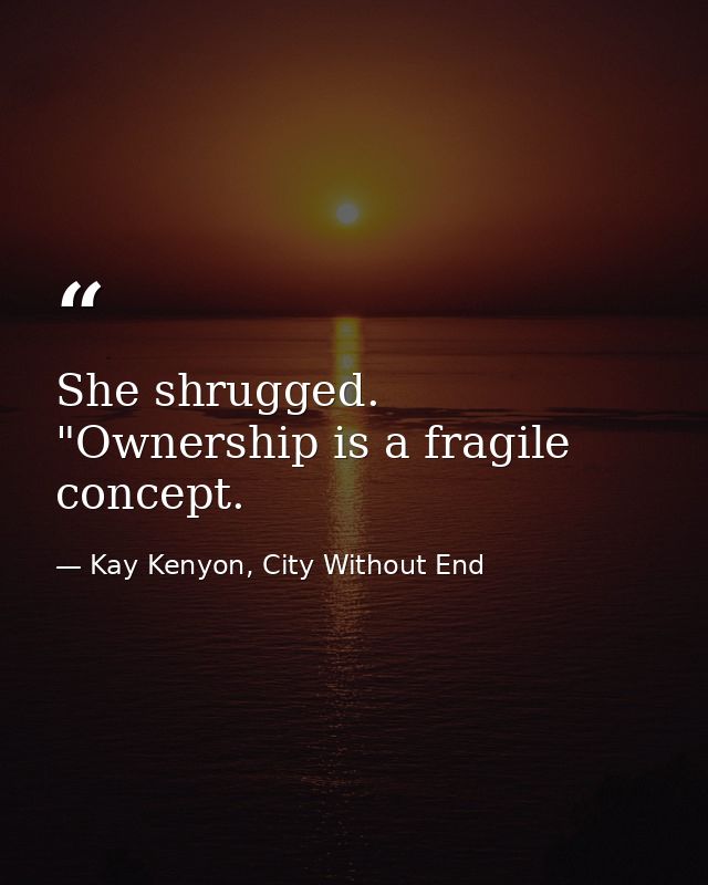 She shrugged. "Ownership is a fragile concept. — Kay Kenyon, City Without End