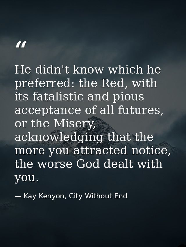He didn't know which he preferred: the Red, with its fatalistic and pious acceptance of all futures, or the Misery, ackn — Kay Kenyon, City Without End