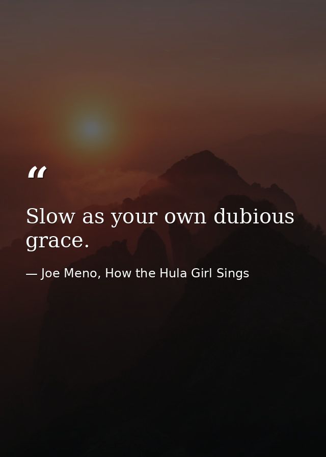 Slow as your own dubious grace. — Joe Meno, How the Hula Girl Sings