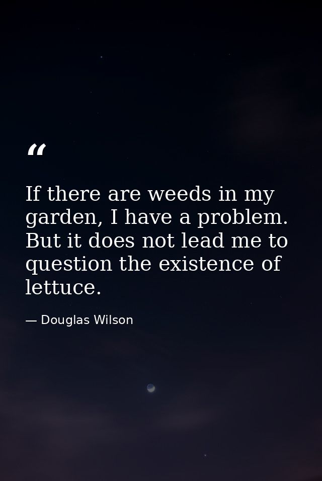 If there are weeds in my garden, I have a problem. But it does not lead me to question the existence of lettuce. — Douglas Wilson