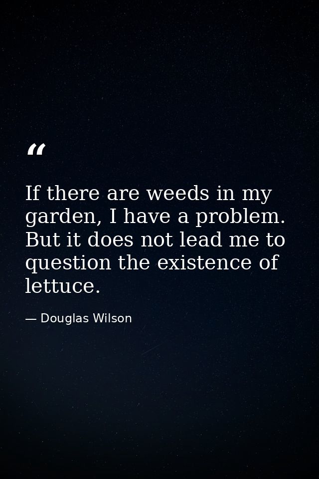 If there are weeds in my garden, I have a problem. But it does not lead me to question the existence of lettuce. — Douglas Wilson