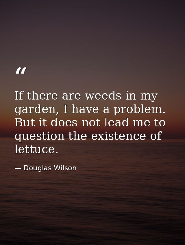 If there are weeds in my garden, I have a problem. But it does not lead me to question the existence of lettuce. — Douglas Wilson