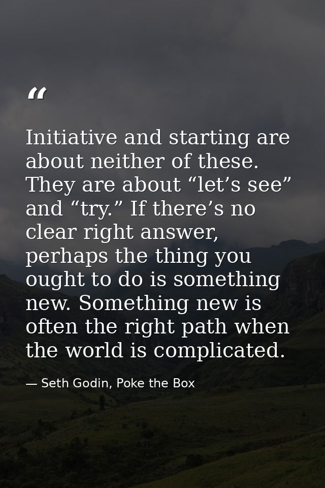 Initiative and starting are about neither of these. They are about “let’s see” and “try.” If there’s no clear right answ — Seth Godin, Poke the Box