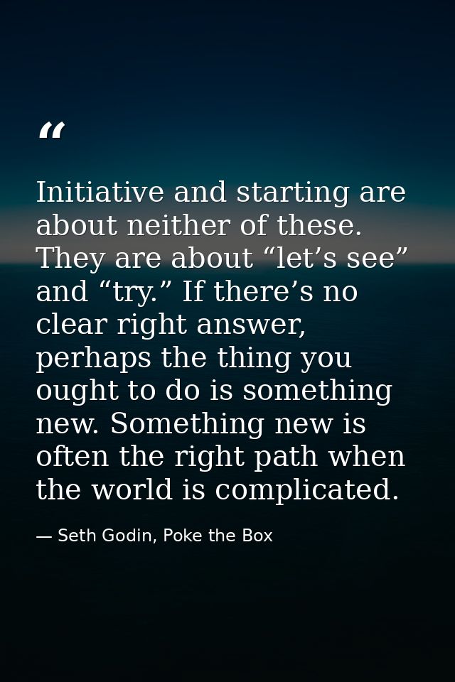 Initiative and starting are about neither of these. They are about “let’s see” and “try.” If there’s no clear right answ — Seth Godin, Poke the Box
