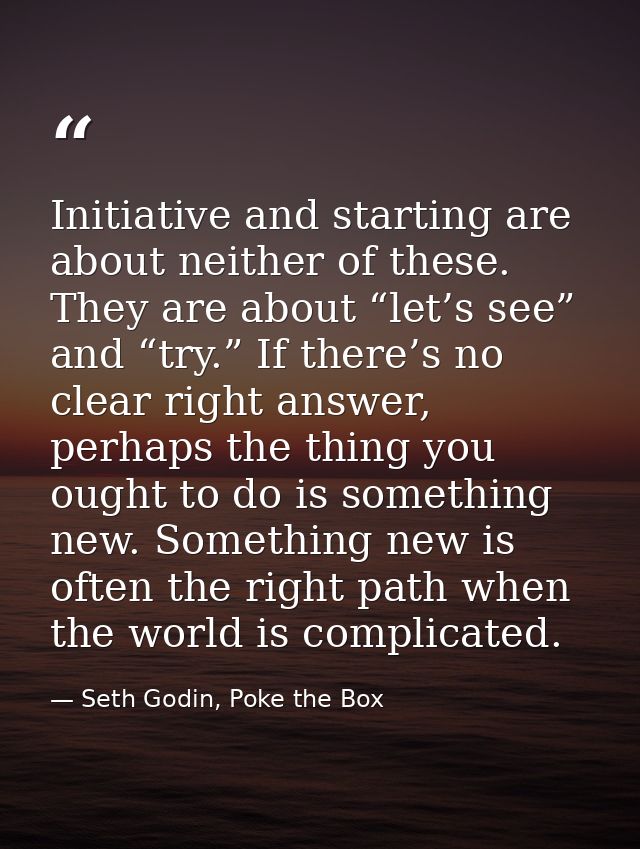 Initiative and starting are about neither of these. They are about “let’s see” and “try.” If there’s no clear right answ — Seth Godin, Poke the Box