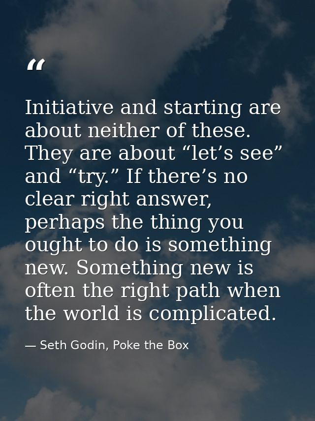 Initiative and starting are about neither of these. They are about “let’s see” and “try.” If there’s no clear right answ — Seth Godin, Poke the Box