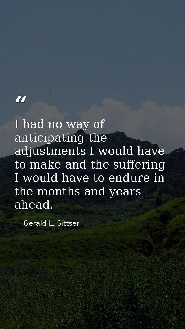 I had no way of anticipating the adjustments I would have to make and the suffering I would have to endure in the months — Gerald L. Sittser