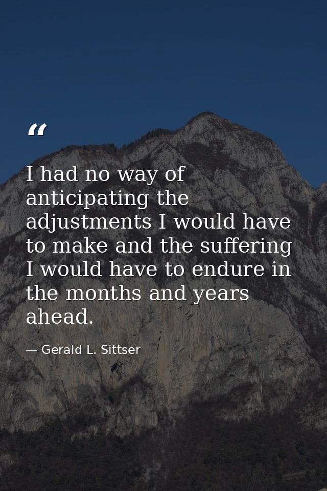 I had no way of anticipating the adjustments I would have to make and the suffering I would have to endure in the months — Gerald L. Sittser