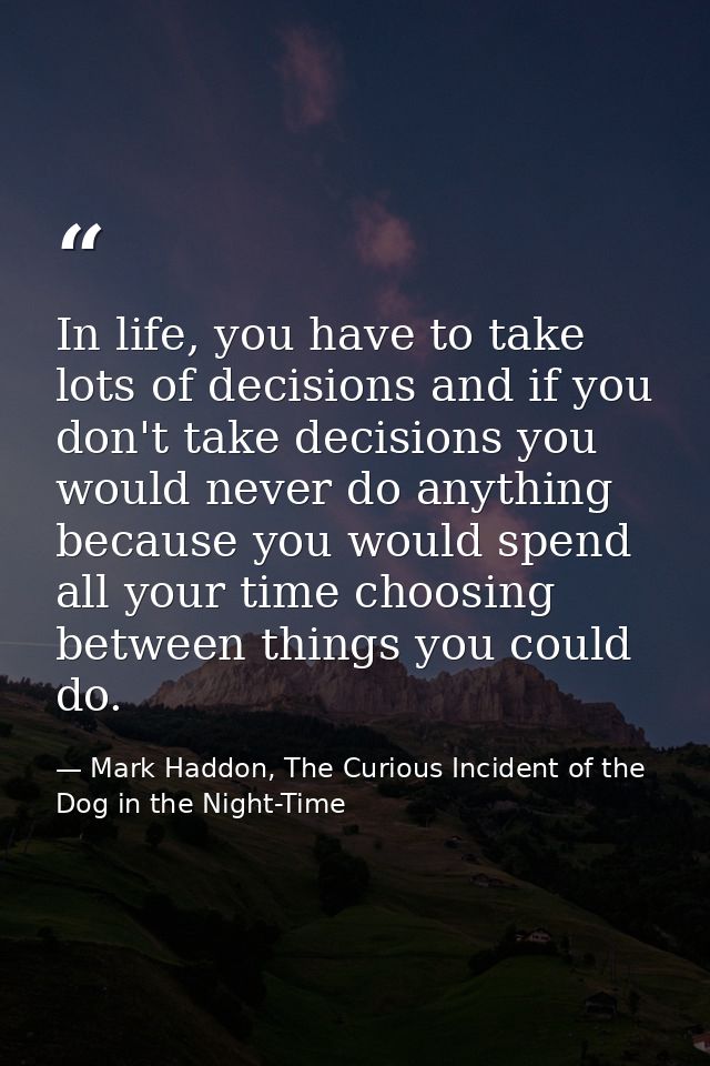 In life, you have to take lots of decisions and if you don't take decisions you would never do anything because you woul — Mark Haddon, The Curious Incident of the Dog in the Night-Time