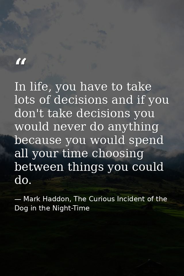 In life, you have to take lots of decisions and if you don't take decisions you would never do anything because you woul — Mark Haddon, The Curious Incident of the Dog in the Night-Time