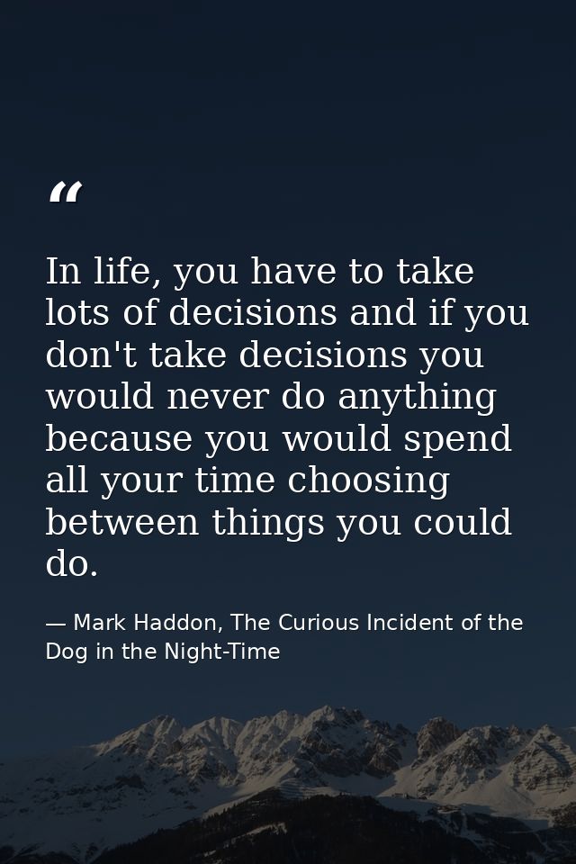 In life, you have to take lots of decisions and if you don't take decisions you would never do anything because you woul — Mark Haddon, The Curious Incident of the Dog in the Night-Time