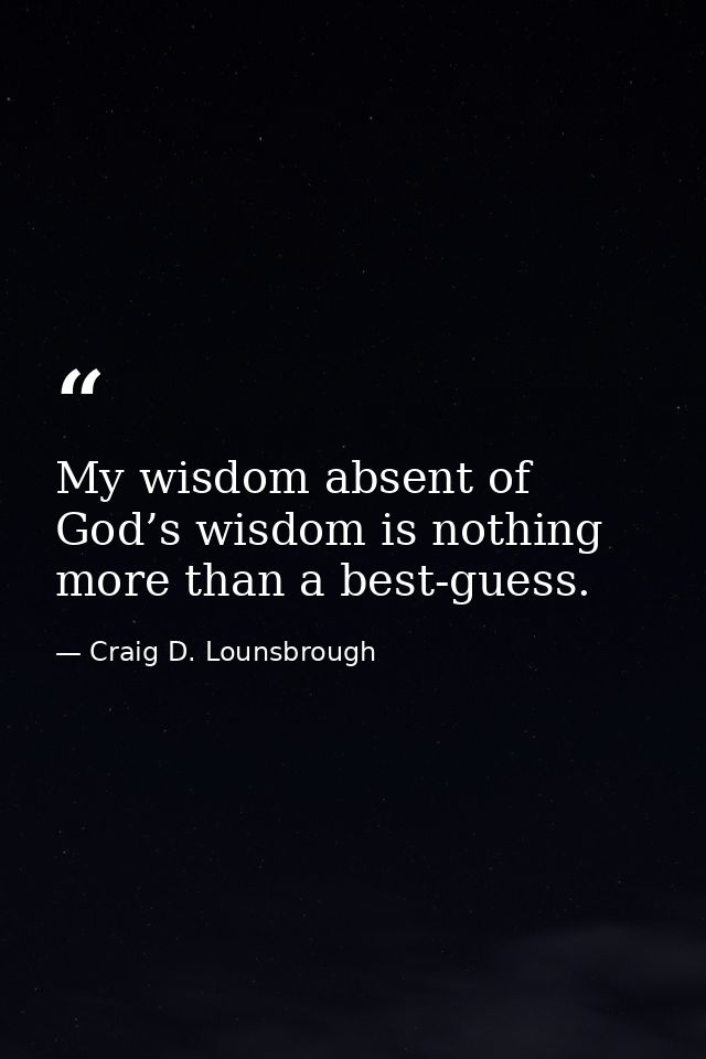 My wisdom absent of God’s wisdom is nothing more than a best-guess. — Craig D. Lounsbrough