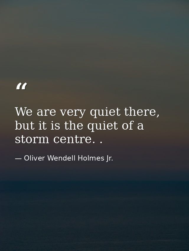 We are very quiet there, but it is the quiet of a storm centre. . — Oliver Wendell Holmes Jr.