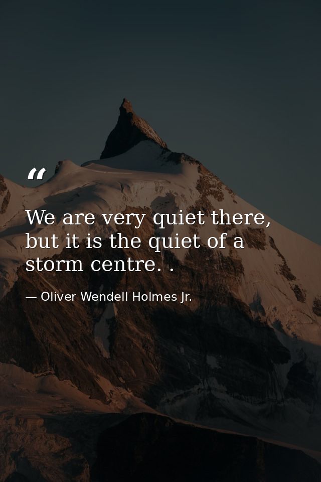We are very quiet there, but it is the quiet of a storm centre. . — Oliver Wendell Holmes Jr.