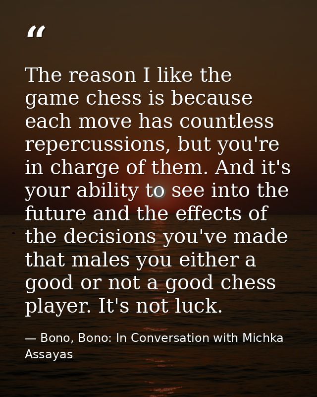 The reason I like the game chess is because each move has countless repercussions, but you're in charge of them. And it' — Bono, Bono: In Conversation with Michka Assayas