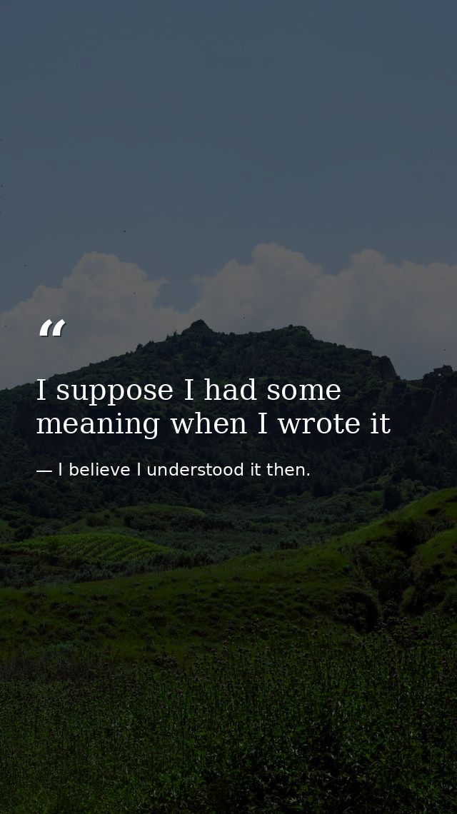 I suppose I had some meaning when I wrote it — I believe I understood it then.