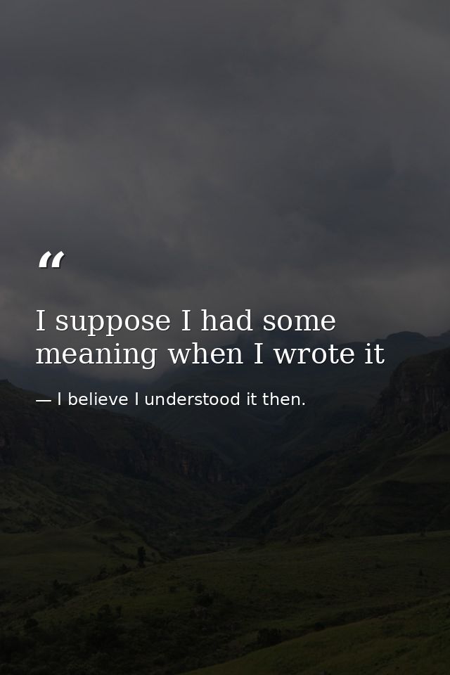 I suppose I had some meaning when I wrote it — I believe I understood it then.