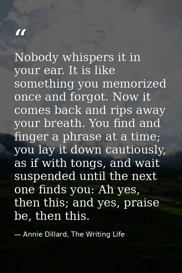 Nobody whispers it in your ear. It is like something you memorized once and forgot. Now it comes back and rips away your — Annie Dillard, The Writing Life