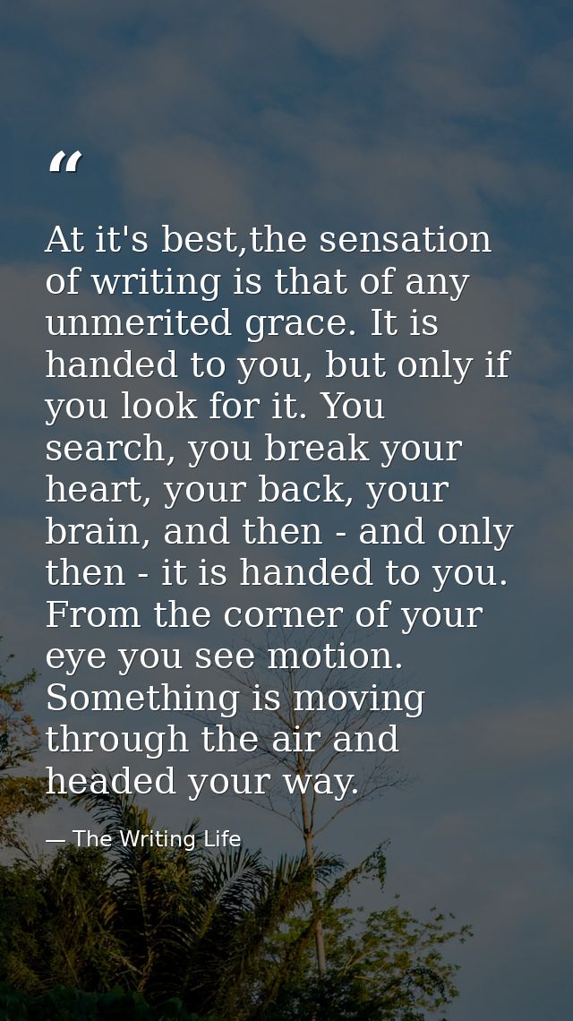 At it's best,the sensation of writing is that of any unmerited grace. It is handed to you, but only if you look for it.  — The Writing Life