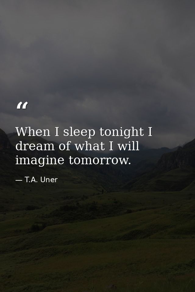 When I sleep tonight I dream of what I will imagine tomorrow. — T.A. Uner