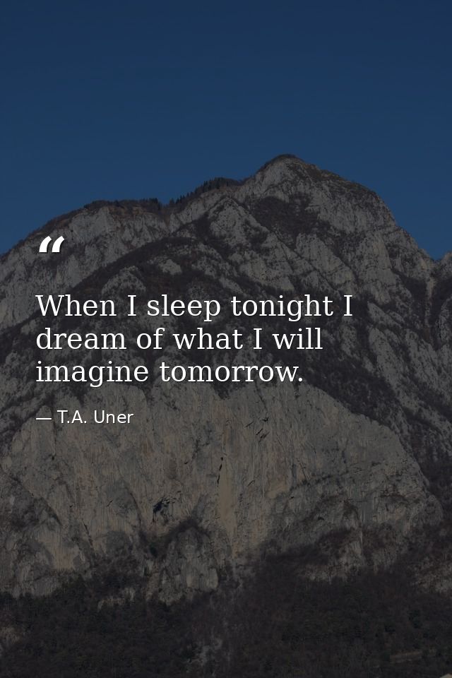 When I sleep tonight I dream of what I will imagine tomorrow. — T.A. Uner