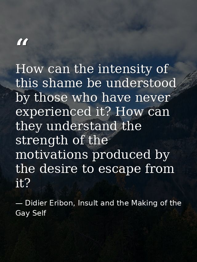 How can the intensity of this shame be understood by those who have never experienced it? How can they understand the st — Didier Eribon, Insult and the Making of the Gay Self