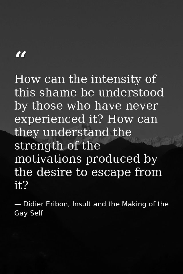 How can the intensity of this shame be understood by those who have never experienced it? How can they understand the st — Didier Eribon, Insult and the Making of the Gay Self