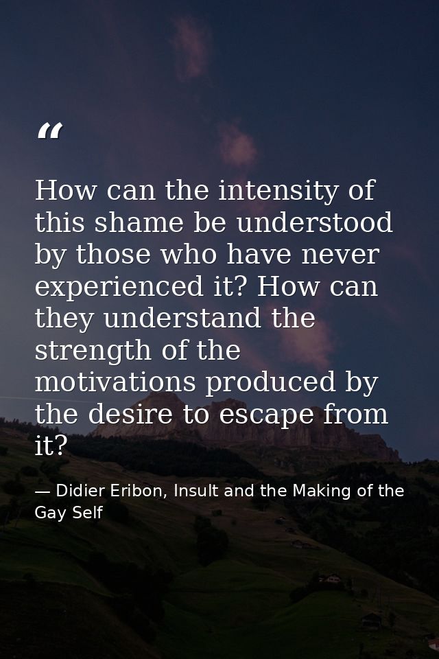 How can the intensity of this shame be understood by those who have never experienced it? How can they understand the st — Didier Eribon, Insult and the Making of the Gay Self