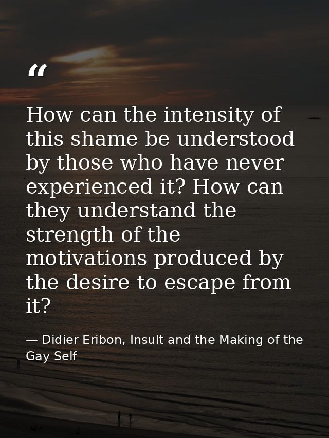 How can the intensity of this shame be understood by those who have never experienced it? How can they understand the st — Didier Eribon, Insult and the Making of the Gay Self