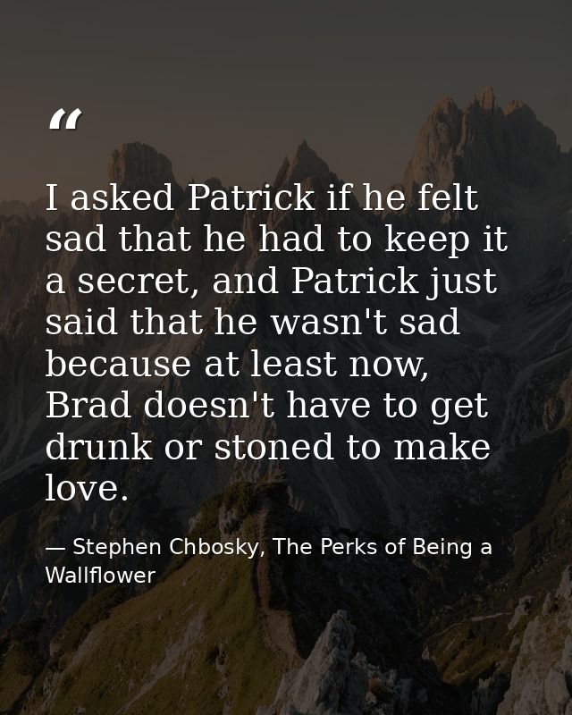 I asked Patrick if he felt sad that he had to keep it a secret, and Patrick just said that he wasn't sad because at leas — Stephen Chbosky, The Perks of Being a Wallflower