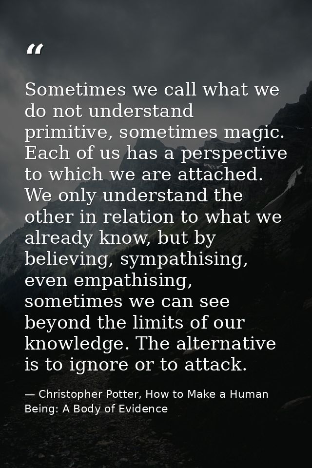Sometimes we call what we do not understand primitive, sometimes magic. Each of us has a perspective to which we are att — Christopher Potter, How to Make a Human Being: A Body of Evidence