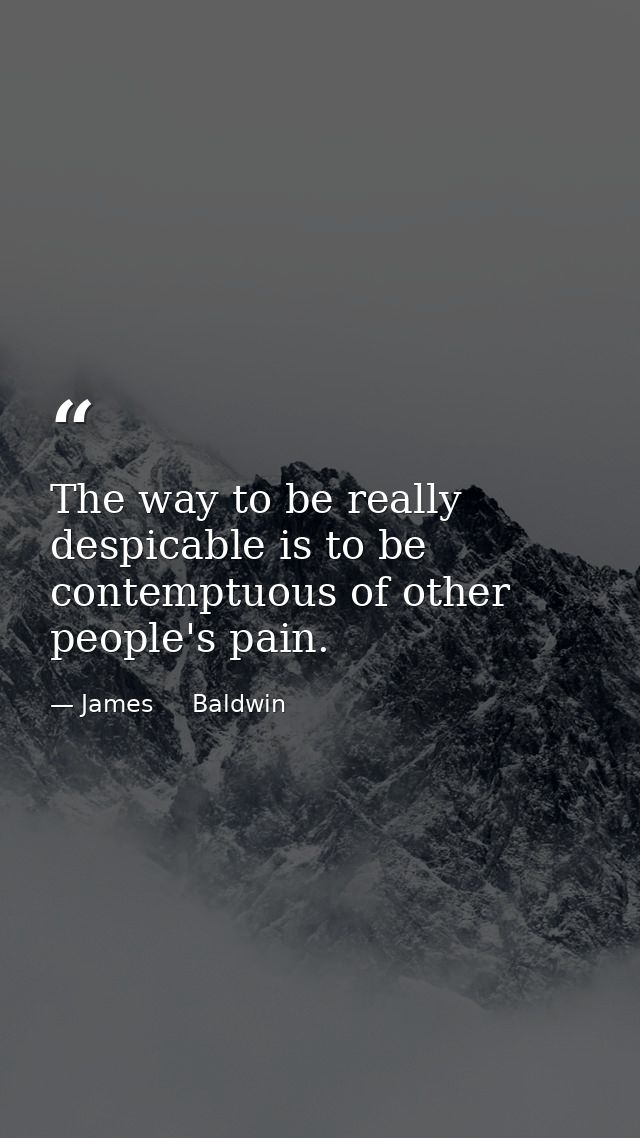 The way to be really despicable is to be contemptuous of other people's pain. — James     Baldwin
