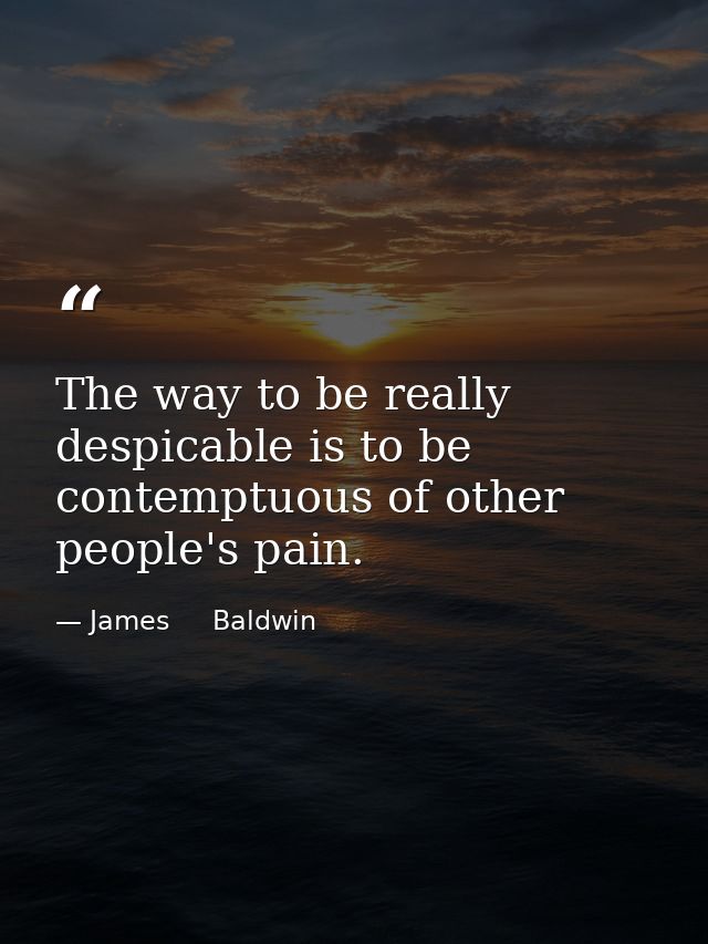 The way to be really despicable is to be contemptuous of other people's pain. — James     Baldwin