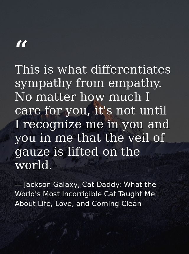 This is what differentiates sympathy from empathy. No matter how much I care for you, it's not until I recognize me in y — Jackson Galaxy, Cat Daddy: What the World's Most Incorrigible Cat Taught Me About Life, Love, and Coming Clean