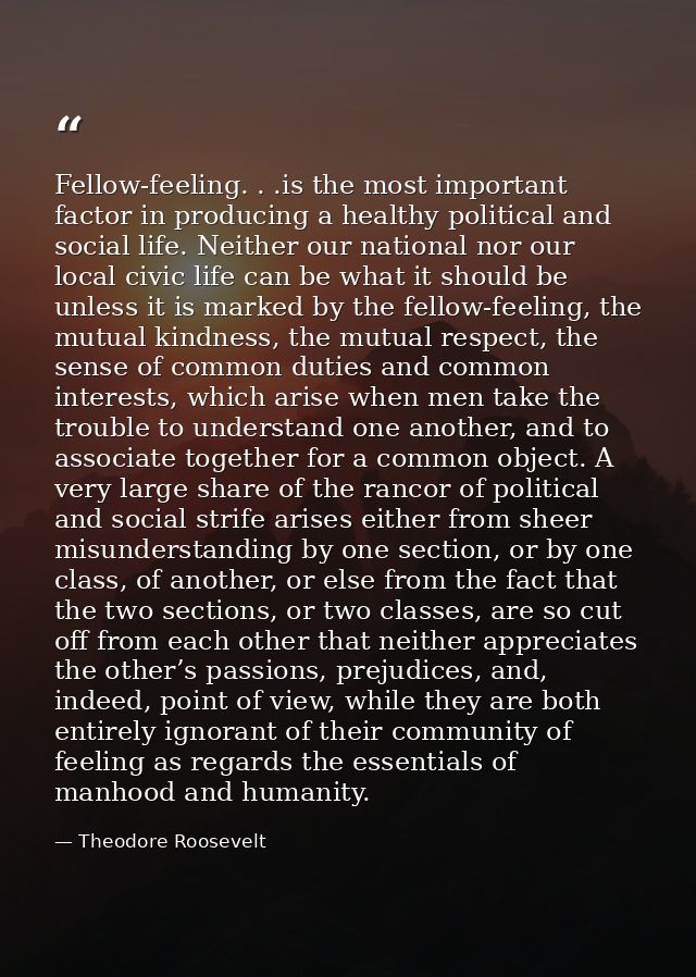 Fellow-feeling. . .is the most important factor in producing a healthy political and social life. Neither our national n — Theodore Roosevelt