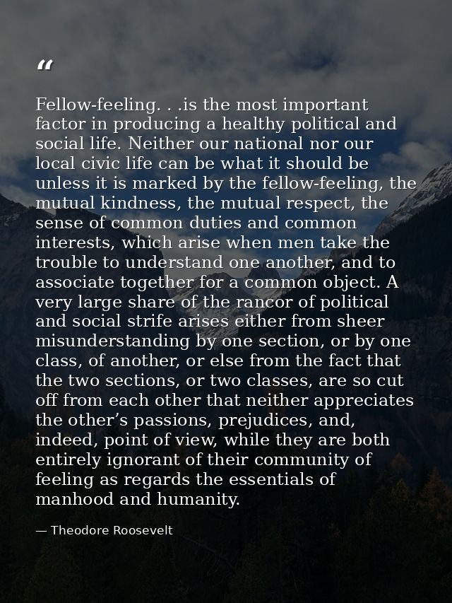 Fellow-feeling. . .is the most important factor in producing a healthy political and social life. Neither our national n — Theodore Roosevelt