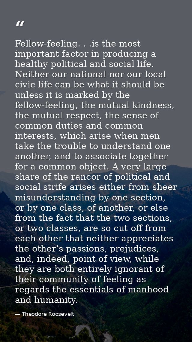 Fellow-feeling. . .is the most important factor in producing a healthy political and social life. Neither our national n — Theodore Roosevelt