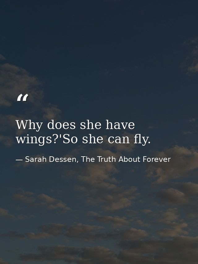 Why does she have wings?'So she can fly. — Sarah Dessen, The Truth About Forever