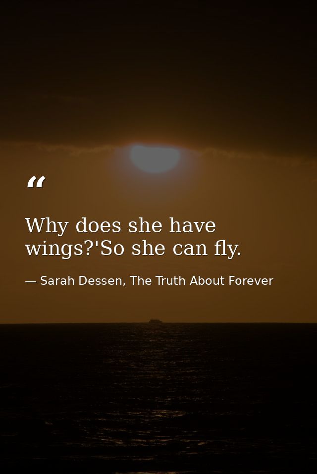 Why does she have wings?'So she can fly. — Sarah Dessen, The Truth About Forever