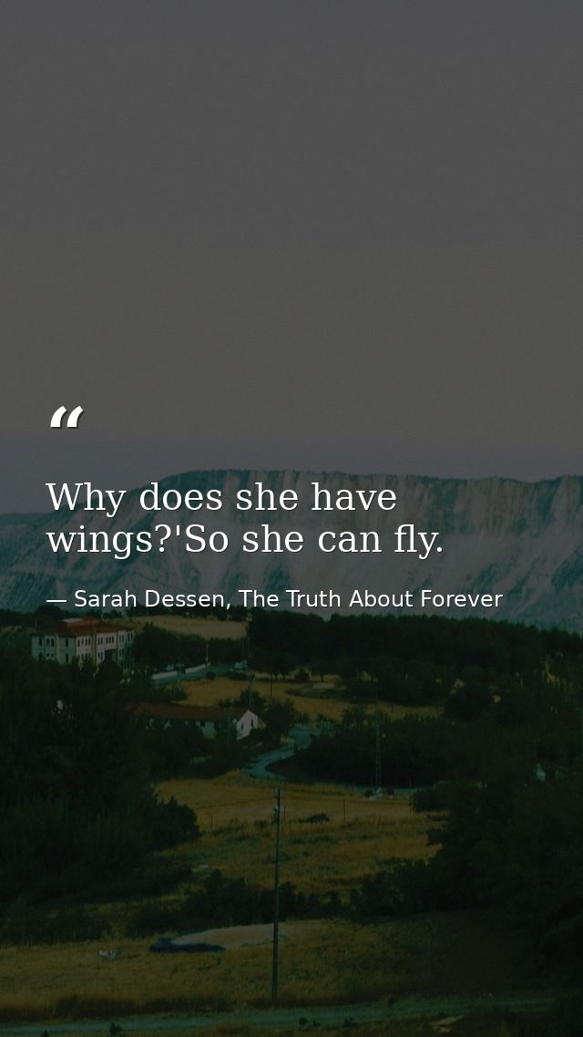 Why does she have wings?'So she can fly. — Sarah Dessen, The Truth About Forever