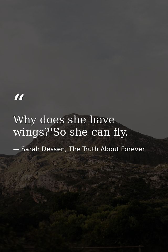 Why does she have wings?'So she can fly. — Sarah Dessen, The Truth About Forever