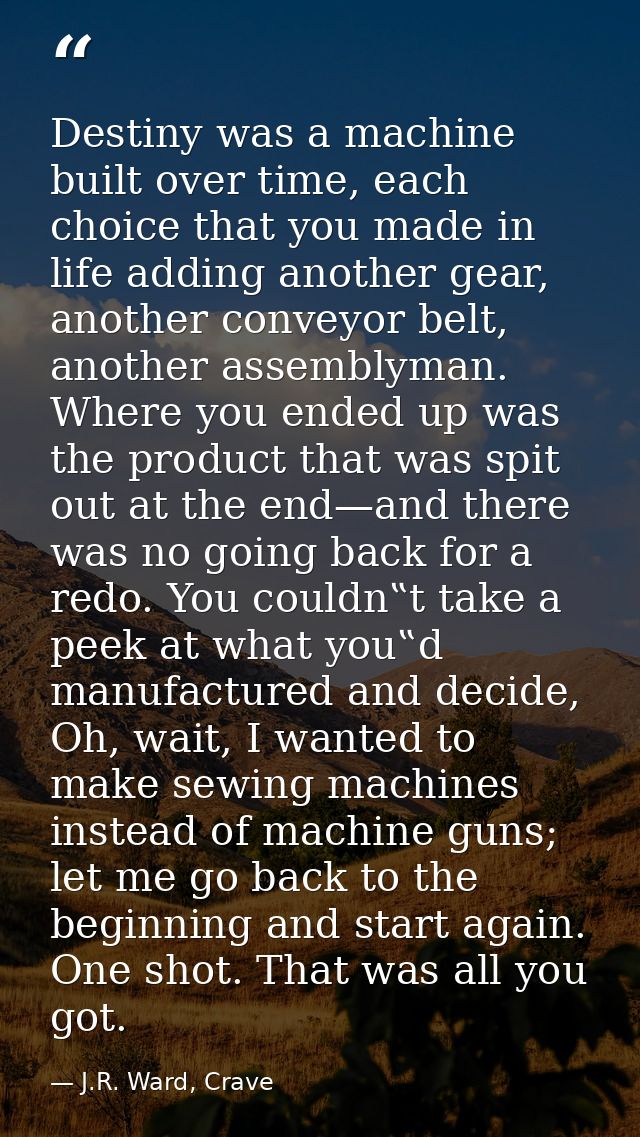 Destiny was a machine built over time, each choice that you made in life adding another gear, another conveyor belt, ano — J.R. Ward, Crave
