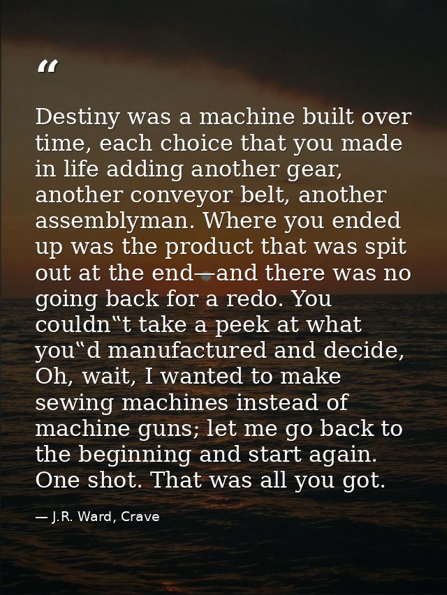 Destiny was a machine built over time, each choice that you made in life adding another gear, another conveyor belt, ano — J.R. Ward, Crave