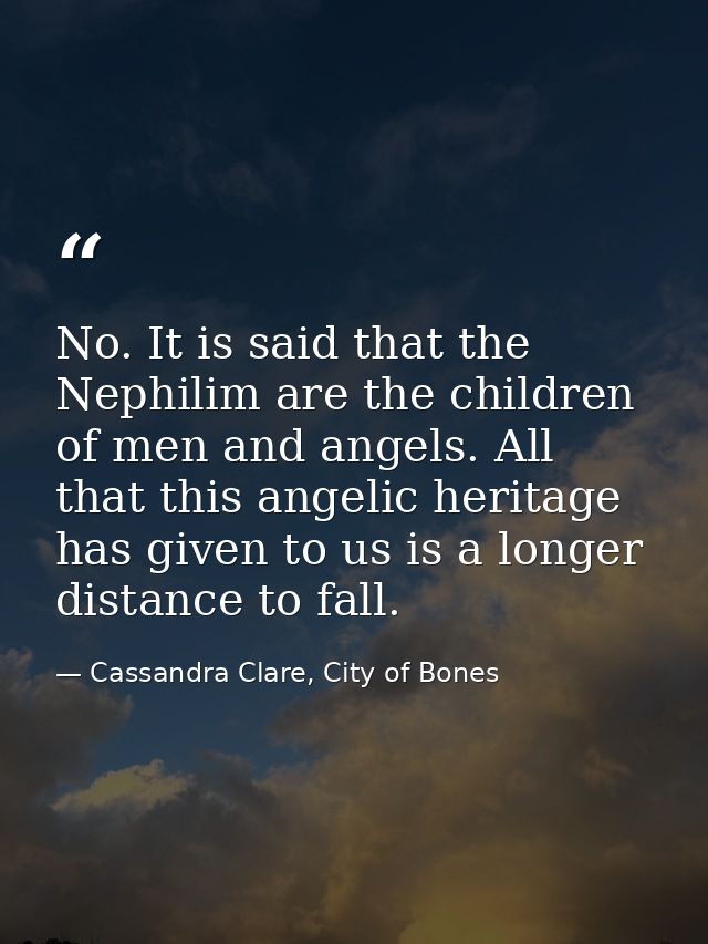 No. It is said that the Nephilim are the children of men and angels. All that this angelic heritage has given to us is a — Cassandra Clare, City of Bones