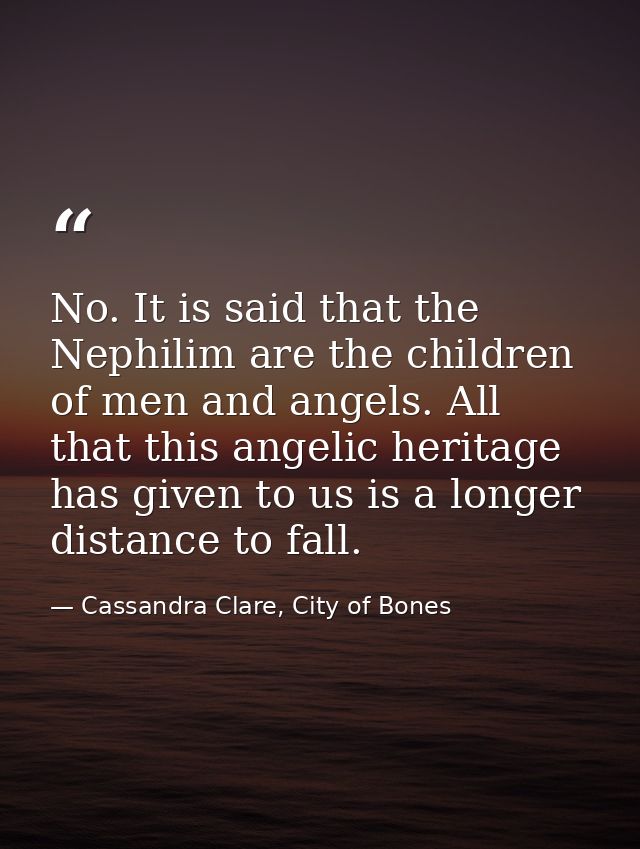 No. It is said that the Nephilim are the children of men and angels. All that this angelic heritage has given to us is a — Cassandra Clare, City of Bones