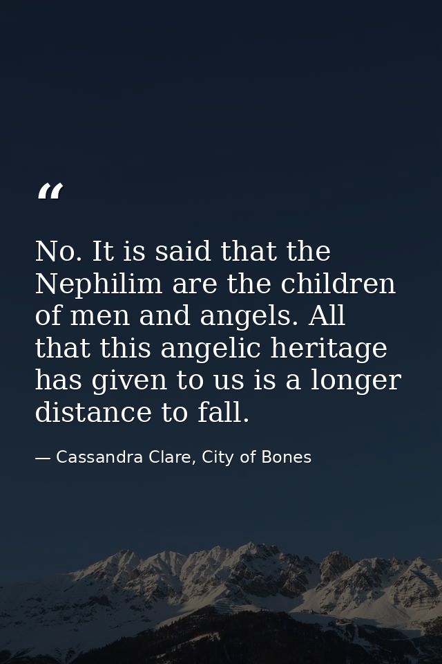 No. It is said that the Nephilim are the children of men and angels. All that this angelic heritage has given to us is a — Cassandra Clare, City of Bones