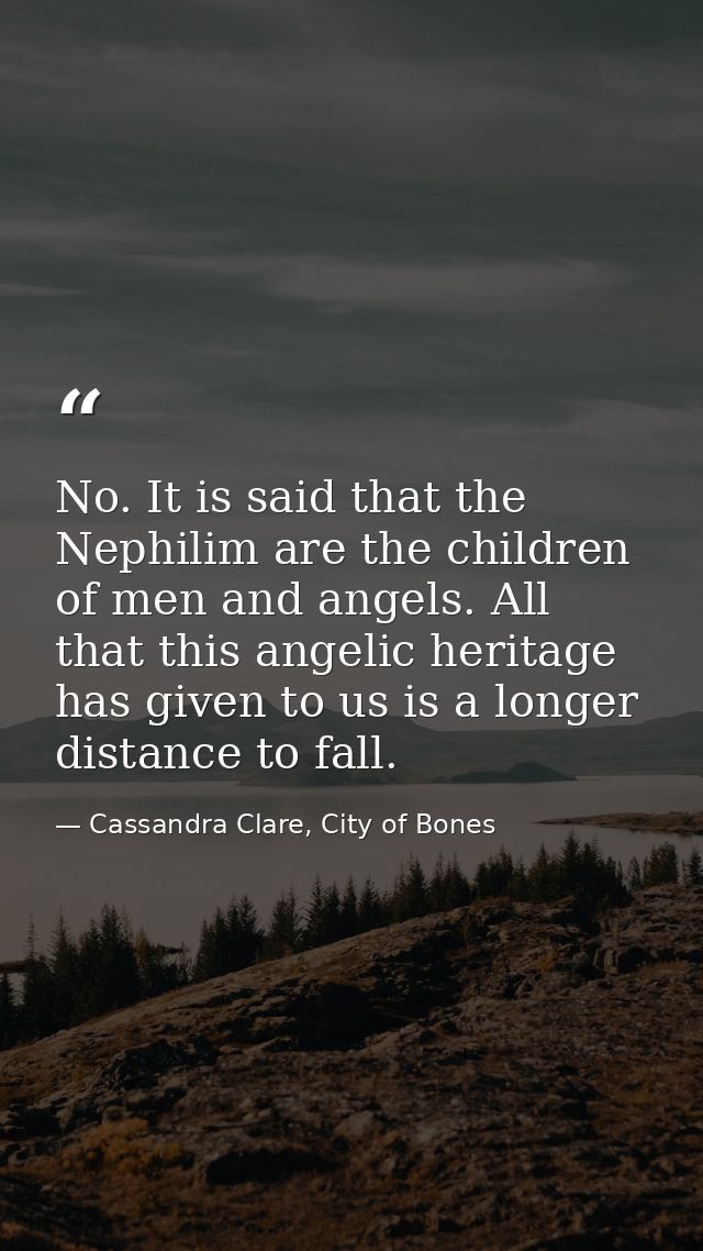 No. It is said that the Nephilim are the children of men and angels. All that this angelic heritage has given to us is a — Cassandra Clare, City of Bones