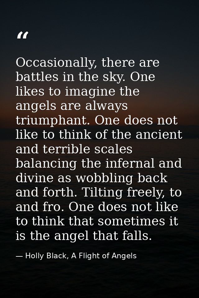 Occasionally, there are battles in the sky. One likes to imagine the angels are always triumphant. One does not like to  — Holly Black, A Flight of Angels