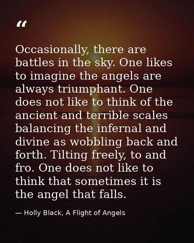 Occasionally, there are battles in the sky. One likes to imagine the angels are always triumphant. One does not like to  — Holly Black, A Flight of Angels